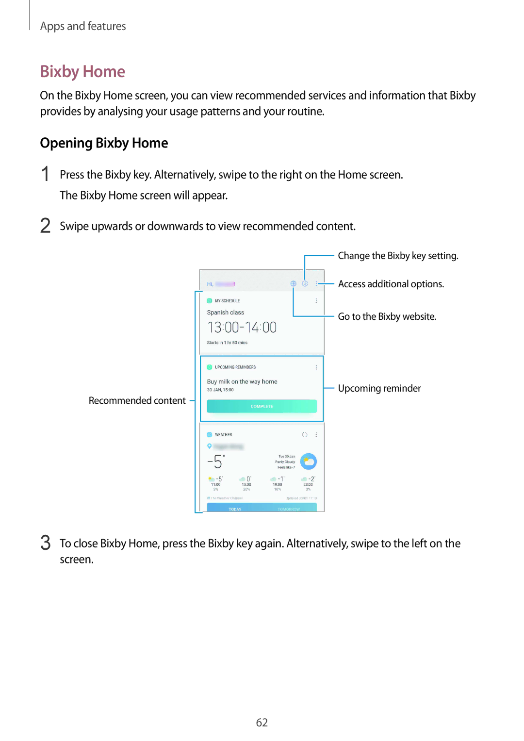 Samsung SM-G960FZKDVIP, SM-G960FZPDDBT, SM-G960FZAHDBT, SM-G960FZBDDBT Opening Bixby Home, Bixby Home screen will appear 