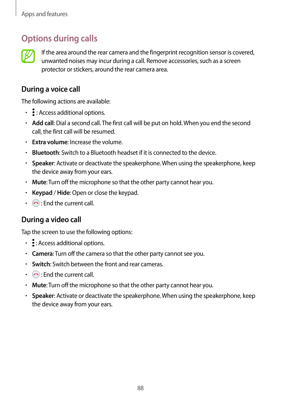 Samsung SM-G965FZPDSEB, SM-G960FZPDDBT, SM-G960FZAHDBT manual Options during calls, During a voice call, During a video call 