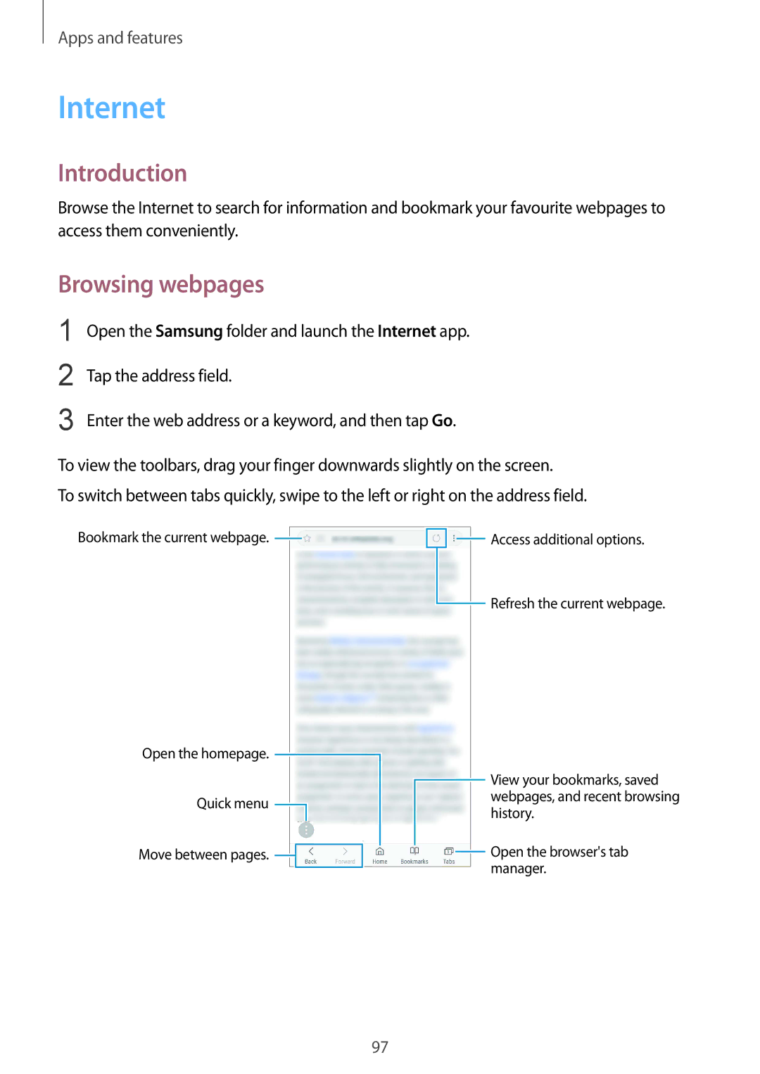 Samsung SM-G965FZBDCOS, SM-G960FZPDDBT, SM-G960FZAHDBT, SM-G960FZBDDBT, SM-G960FZBADBT manual Internet, Browsing webpages 