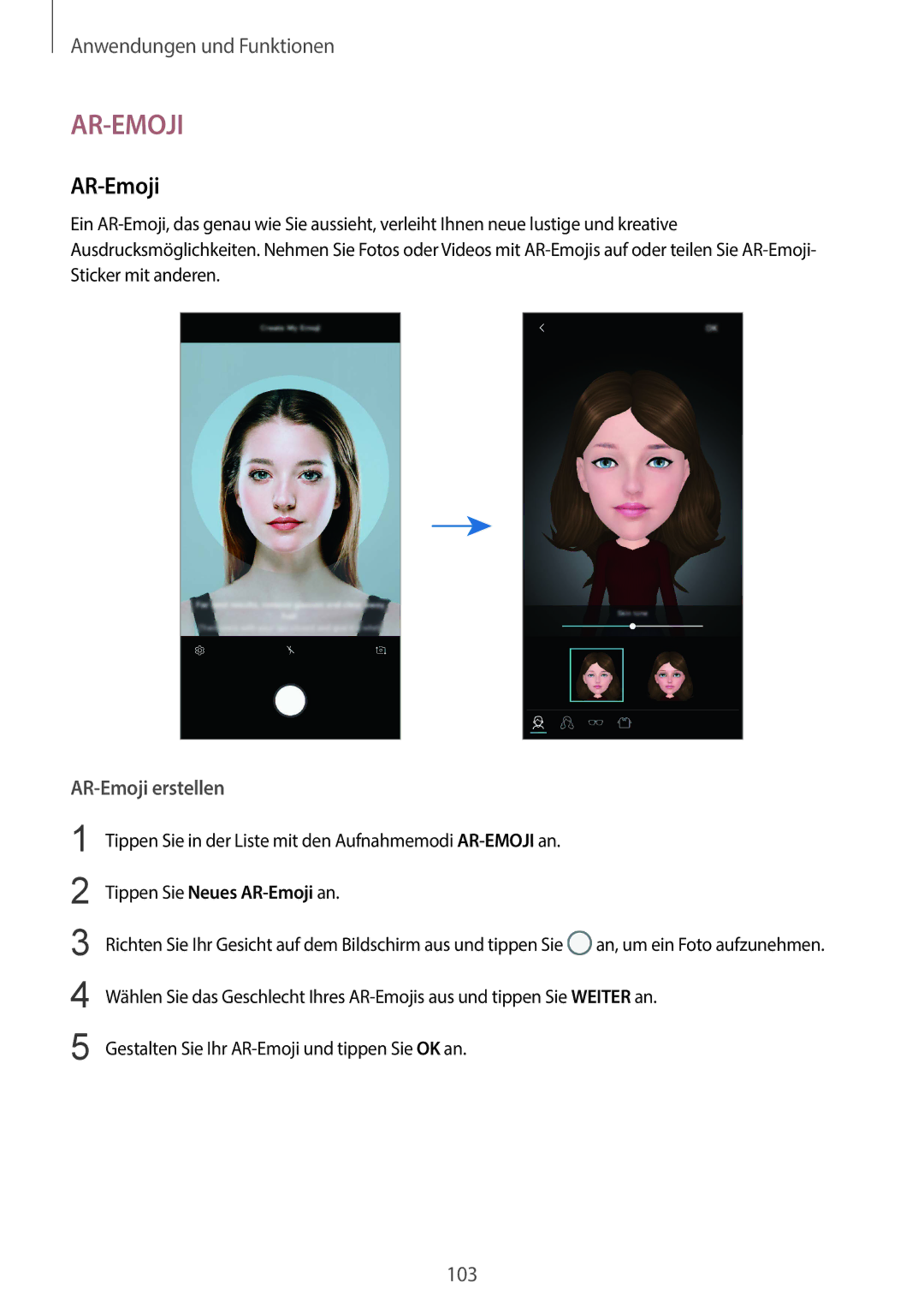 Samsung SM-G965FZPADBT, SM-G960FZPDDBT AR-Emoji erstellen, Tippen Sie in der Liste mit den Aufnahmemodi AR-EMOJIan 