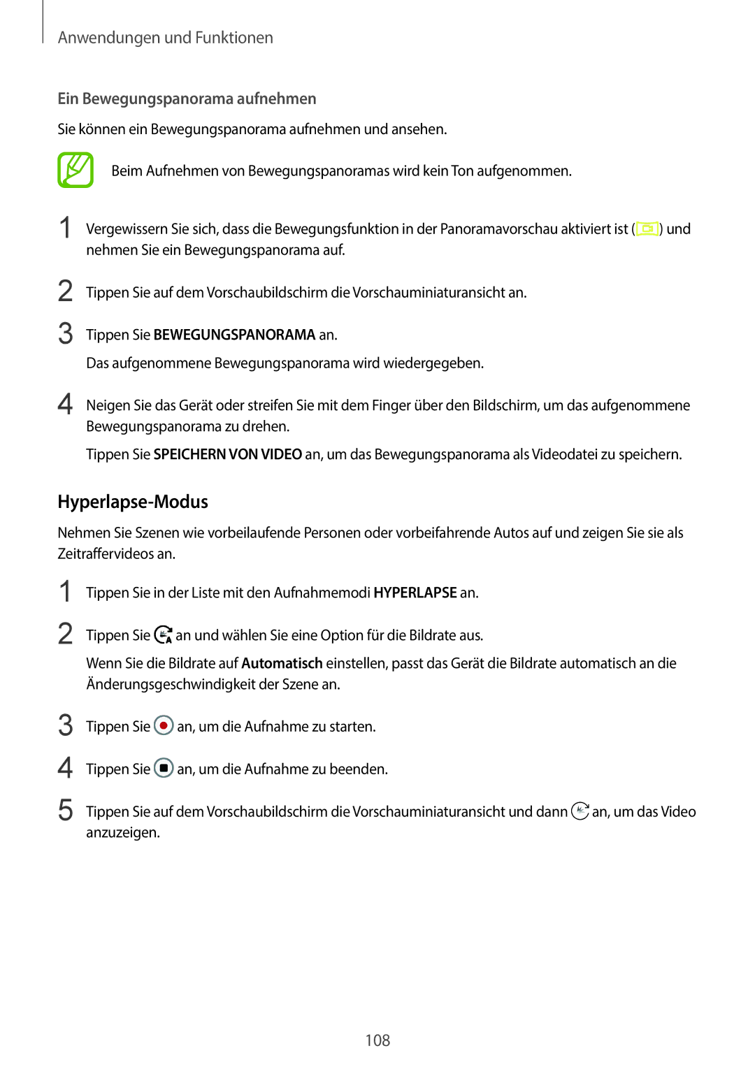 Samsung SM-G965FZPHDBT, SM-G960FZPDDBT Hyperlapse-Modus, Ein Bewegungspanorama aufnehmen, Tippen Sie Bewegungspanorama an 