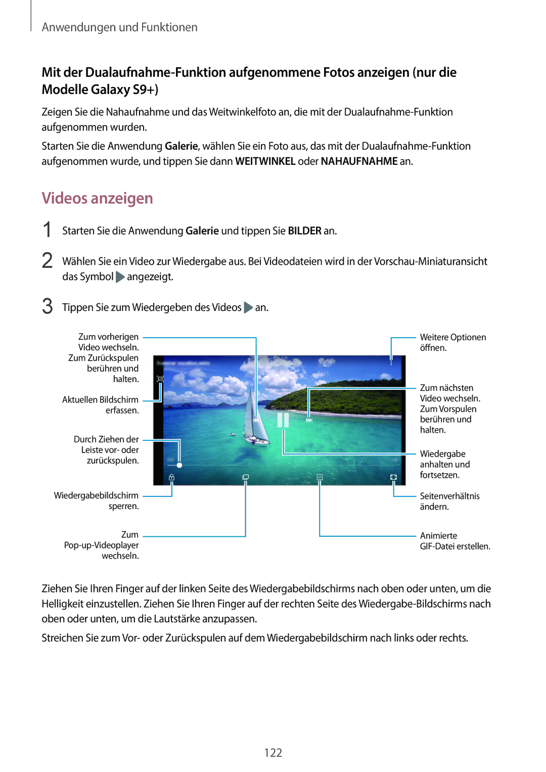 Samsung SM-G965FZPDDBT, SM-G960FZPDDBT, SM-G960FZAHDBT, SM-G960FZBDDBT manual Videos anzeigen, Zum Pop-up-Videoplayer Wechseln 