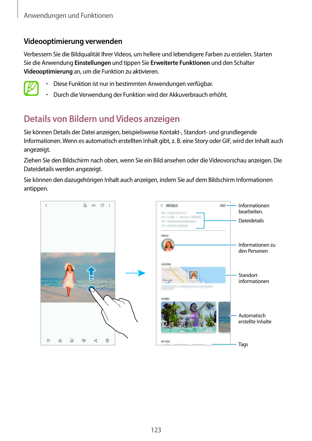 Samsung SM-G965FZAHDBT, SM-G960FZPDDBT, SM-G960FZAHDBT Details von Bildern und Videos anzeigen, Videooptimierung verwenden 