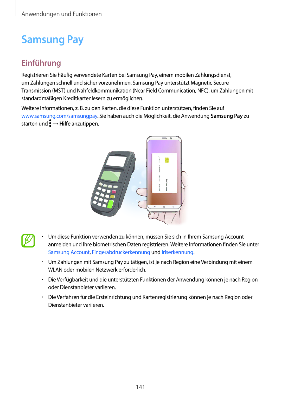 Samsung SM-G965FZKDDBT, SM-G960FZPDDBT, SM-G960FZAHDBT, SM-G960FZBDDBT, SM-G960FZBADBT, SM-G960FZPADBT Samsung Pay, Einführung 