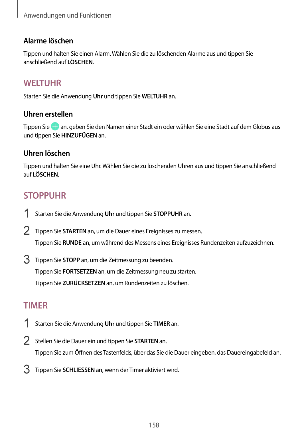 Samsung SM-G960FZKHDBT, SM-G960FZPDDBT, SM-G960FZAHDBT, SM-G960FZBDDBT manual Alarme löschen, Uhren erstellen, Uhren löschen 