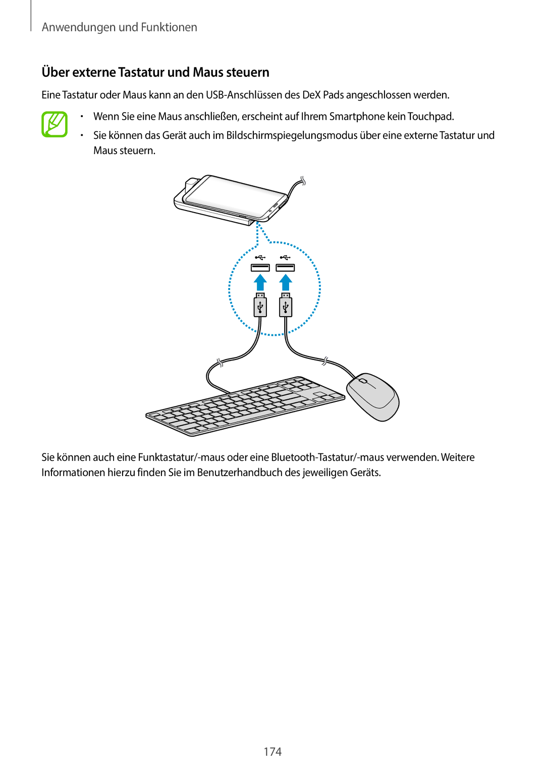 Samsung SM-G960FZKHDBT, SM-G960FZPDDBT, SM-G960FZAHDBT, SM-G960FZBDDBT, SM-G960FZBADBT Über externe Tastatur und Maus steuern 