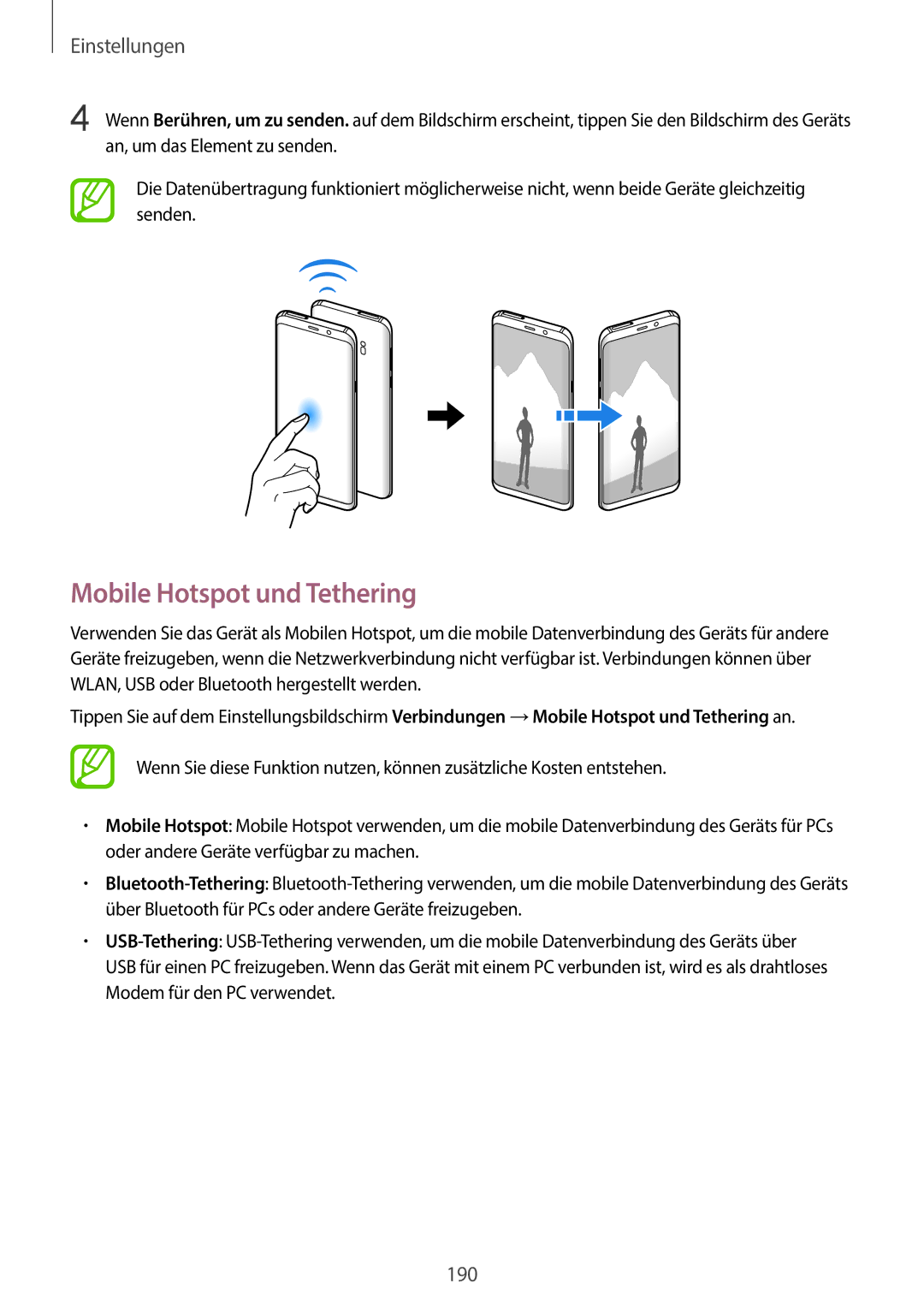 Samsung SM-G960FZKHDBT, SM-G960FZPDDBT, SM-G960FZAHDBT, SM-G960FZBDDBT, SM-G960FZBADBT manual Mobile Hotspot und Tethering 