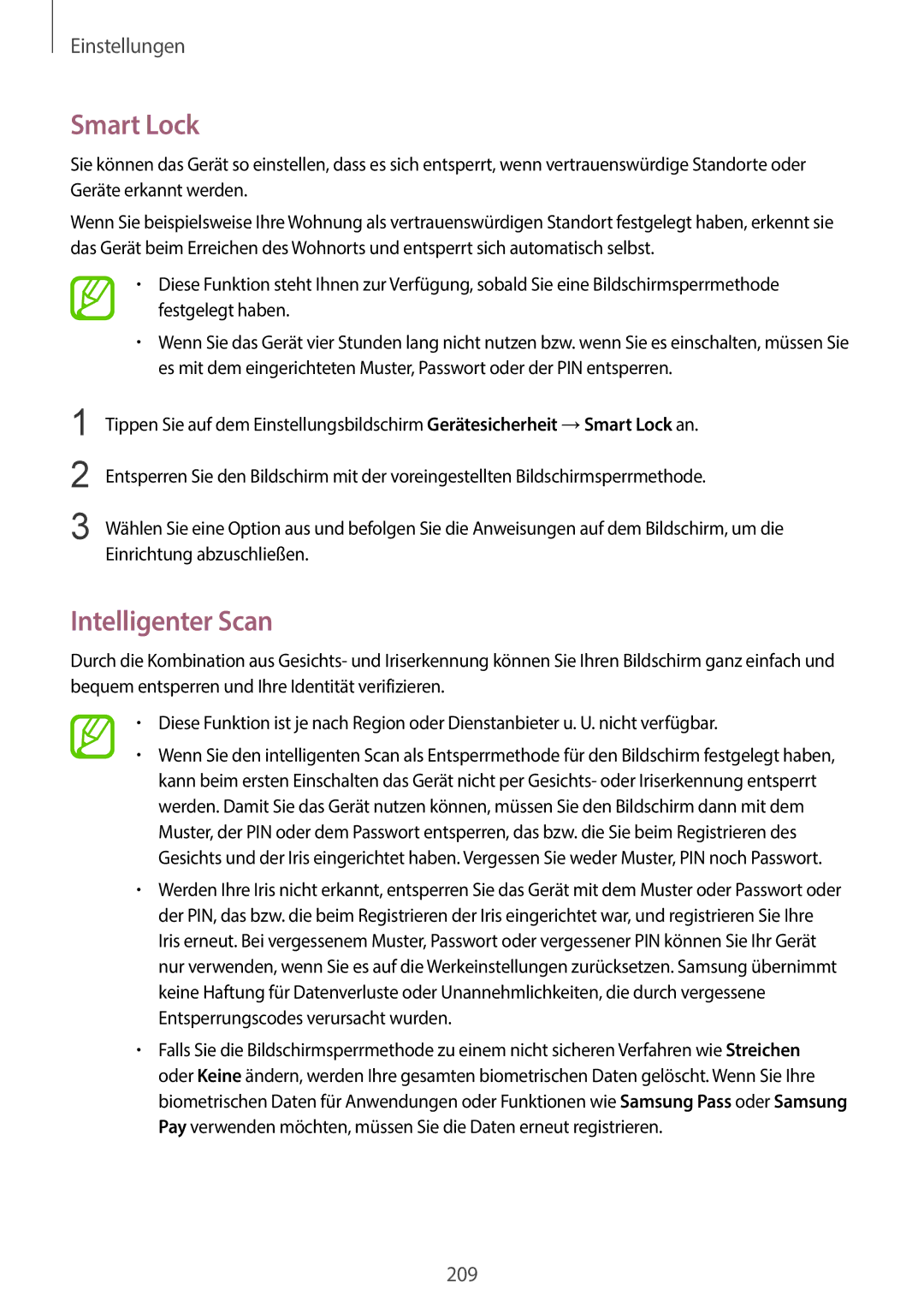 Samsung SM-G960FZAHDBT, SM-G960FZPDDBT, SM-G960FZBDDBT, SM-G960FZBADBT, SM-G960FZPADBT manual Smart Lock, Intelligenter Scan 