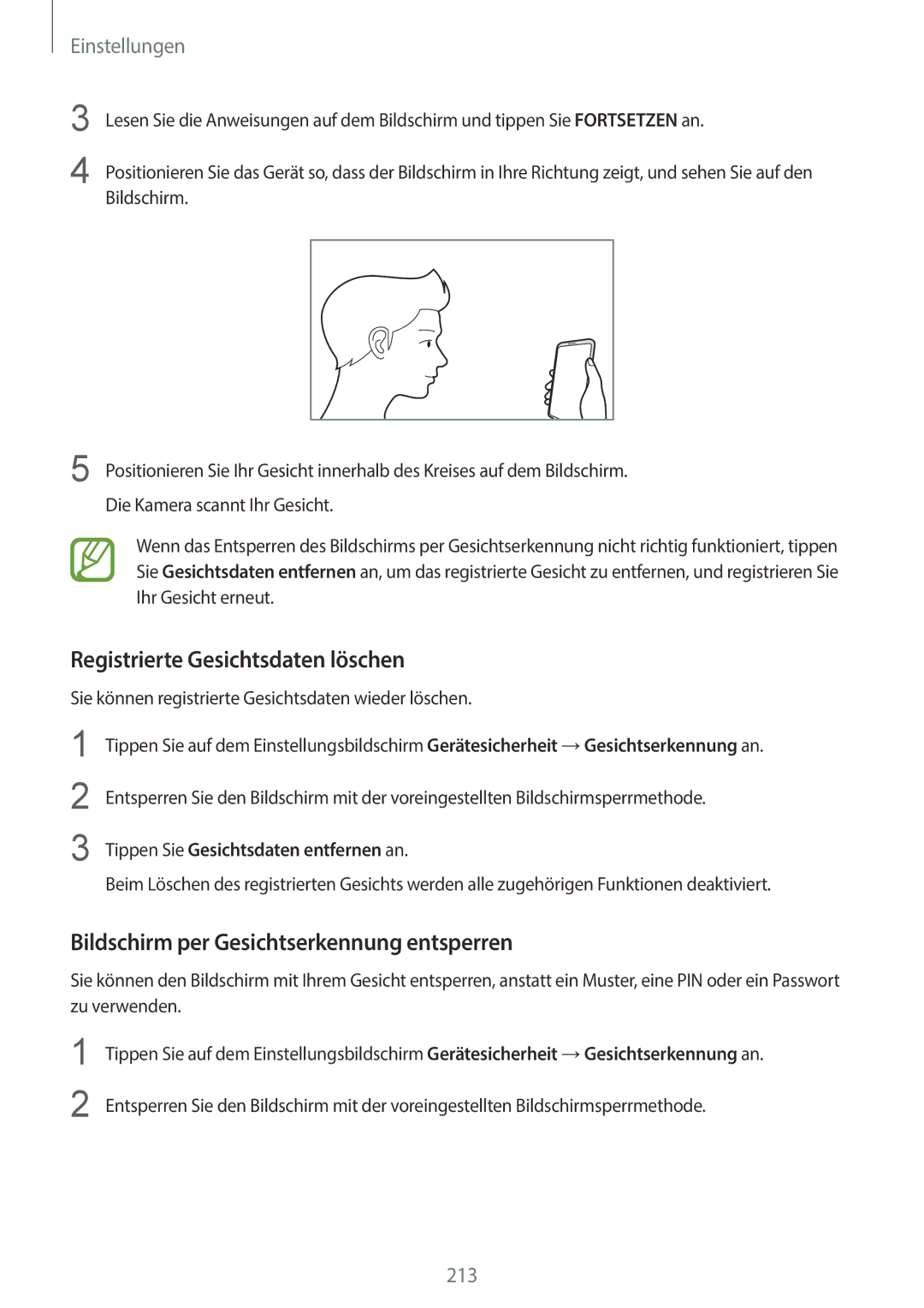 Samsung SM-G965FZKADBT, SM-G960FZPDDBT Registrierte Gesichtsdaten löschen, Bildschirm per Gesichtserkennung entsperren 