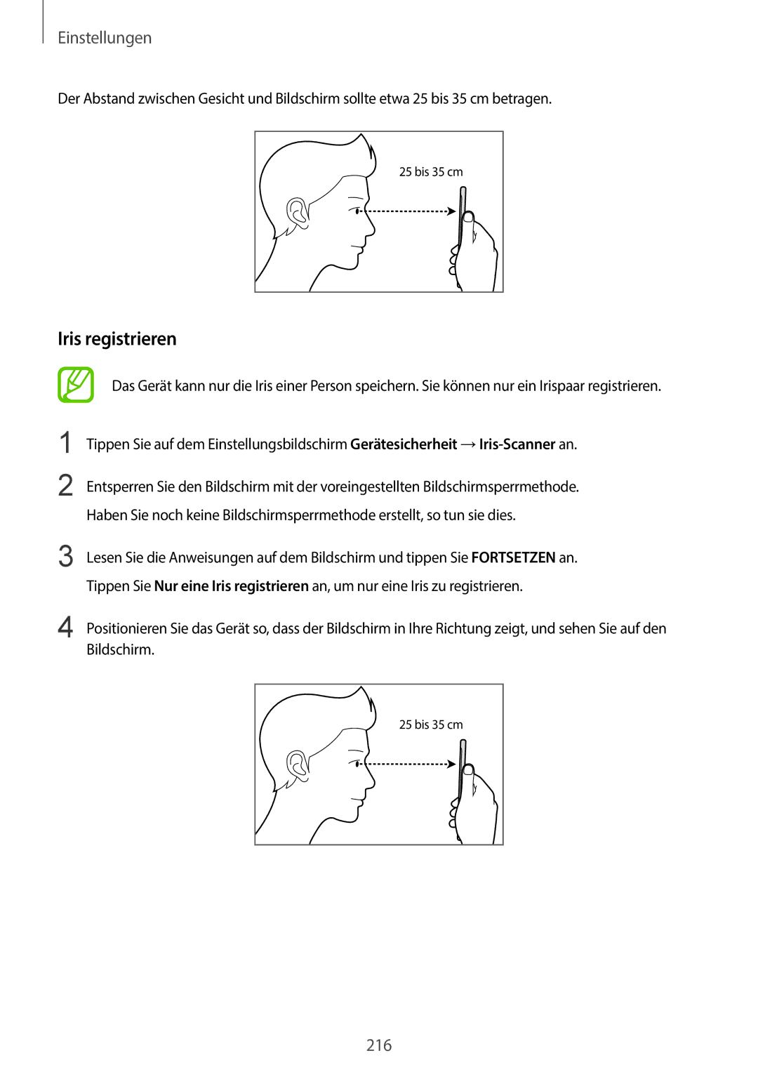 Samsung SM-G965FZBDDBT, SM-G960FZPDDBT, SM-G960FZAHDBT, SM-G960FZBDDBT, SM-G960FZBADBT manual Iris registrieren, Bildschirm 