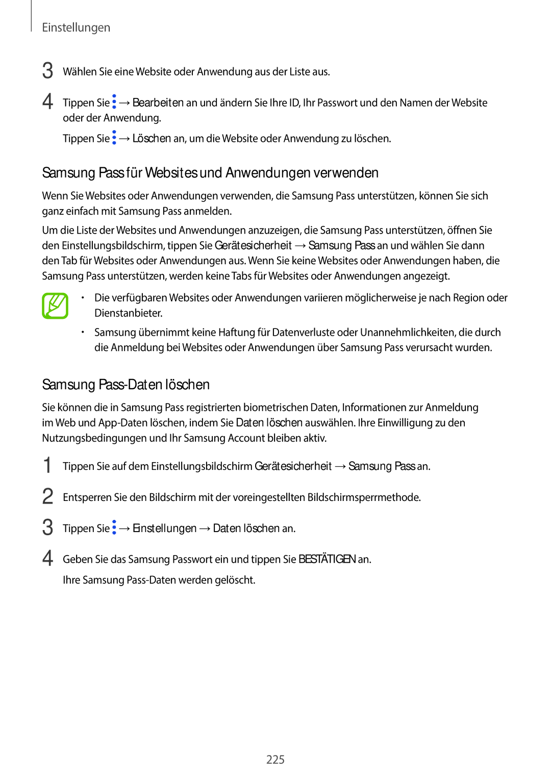 Samsung SM-G960FZAHDBT, SM-G960FZPDDBT Samsung Pass für Websites und Anwendungen verwenden, Samsung Pass-Daten löschen 