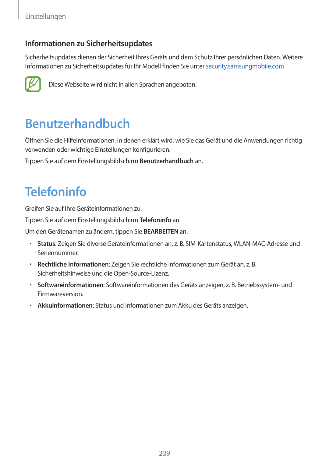 Samsung SM-G960FZKDDBT, SM-G960FZPDDBT, SM-G960FZAHDBT Benutzerhandbuch, Telefoninfo, Informationen zu Sicherheitsupdates 