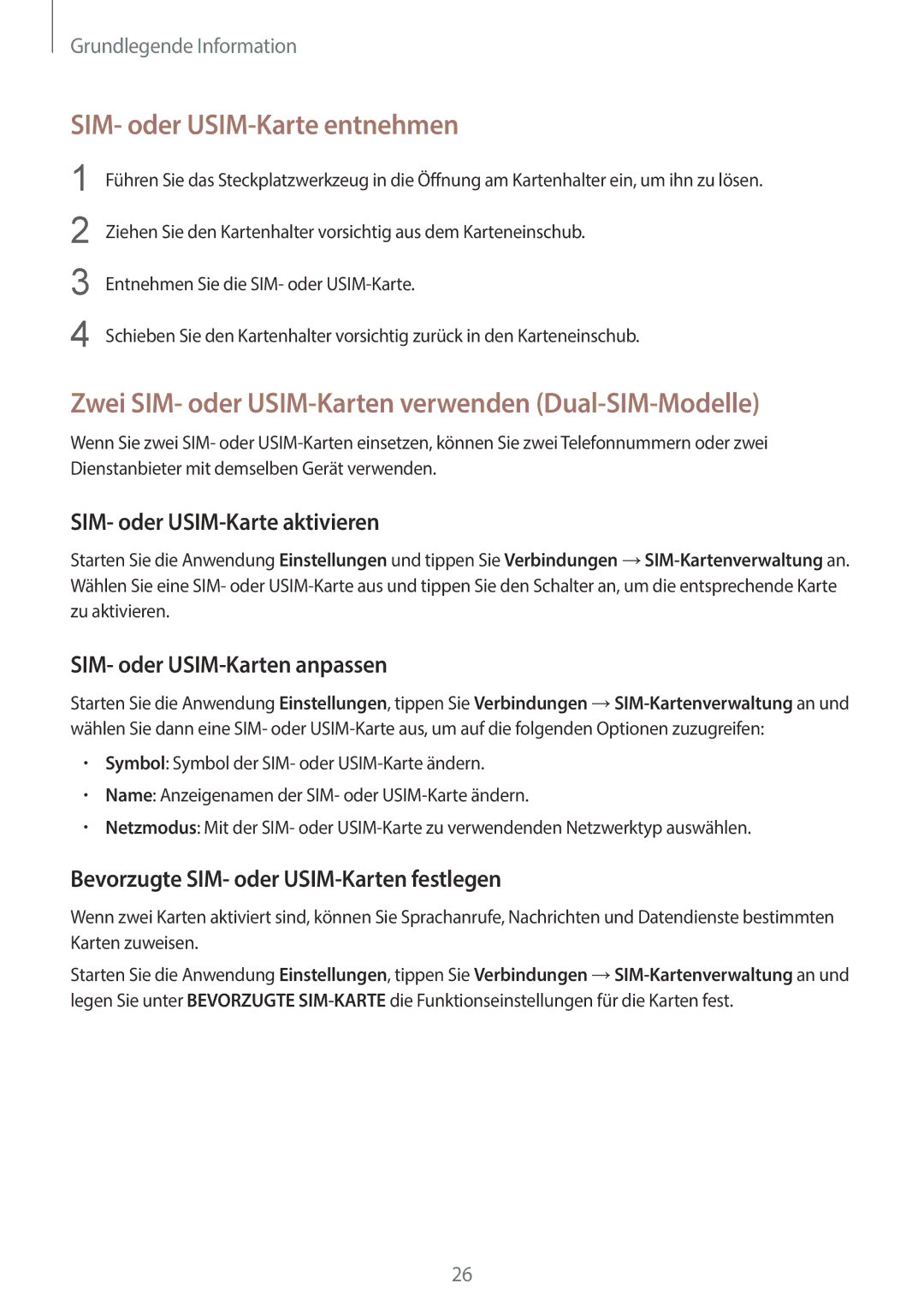 Samsung SM-G965FZPDDBT manual SIM- oder USIM-Karte entnehmen, Zwei SIM- oder USIM-Karten verwenden Dual-SIM-Modelle 