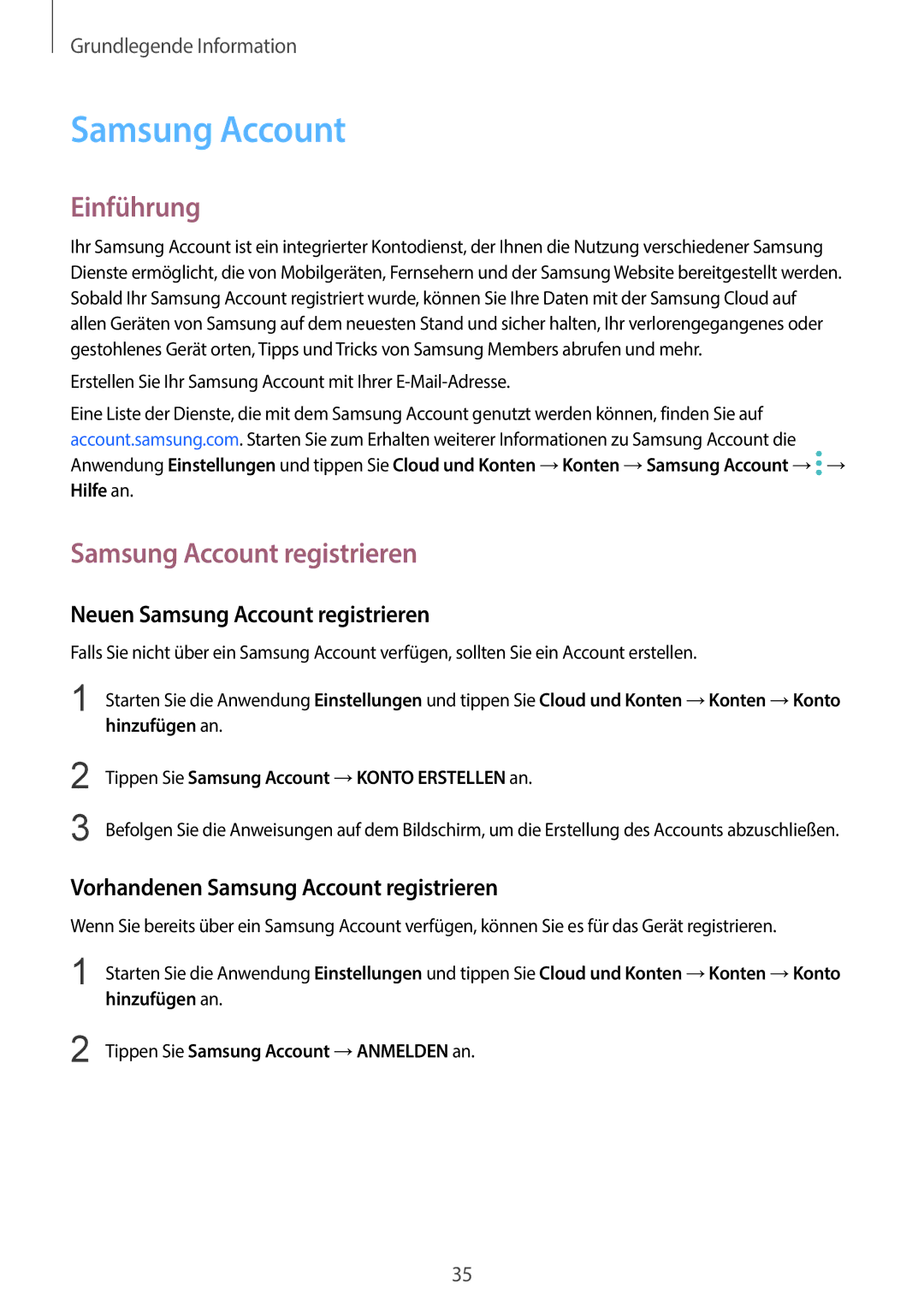 Samsung SM-G960FZBADBT Einführung, Neuen Samsung Account registrieren, Vorhandenen Samsung Account registrieren 