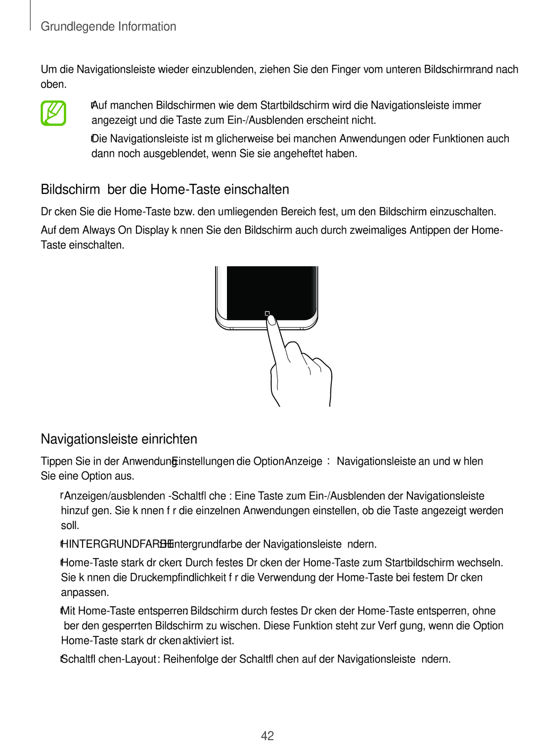 Samsung SM-G965FZPDDBT, SM-G960FZPDDBT manual Bildschirm über die Home-Taste einschalten, Navigationsleiste einrichten 