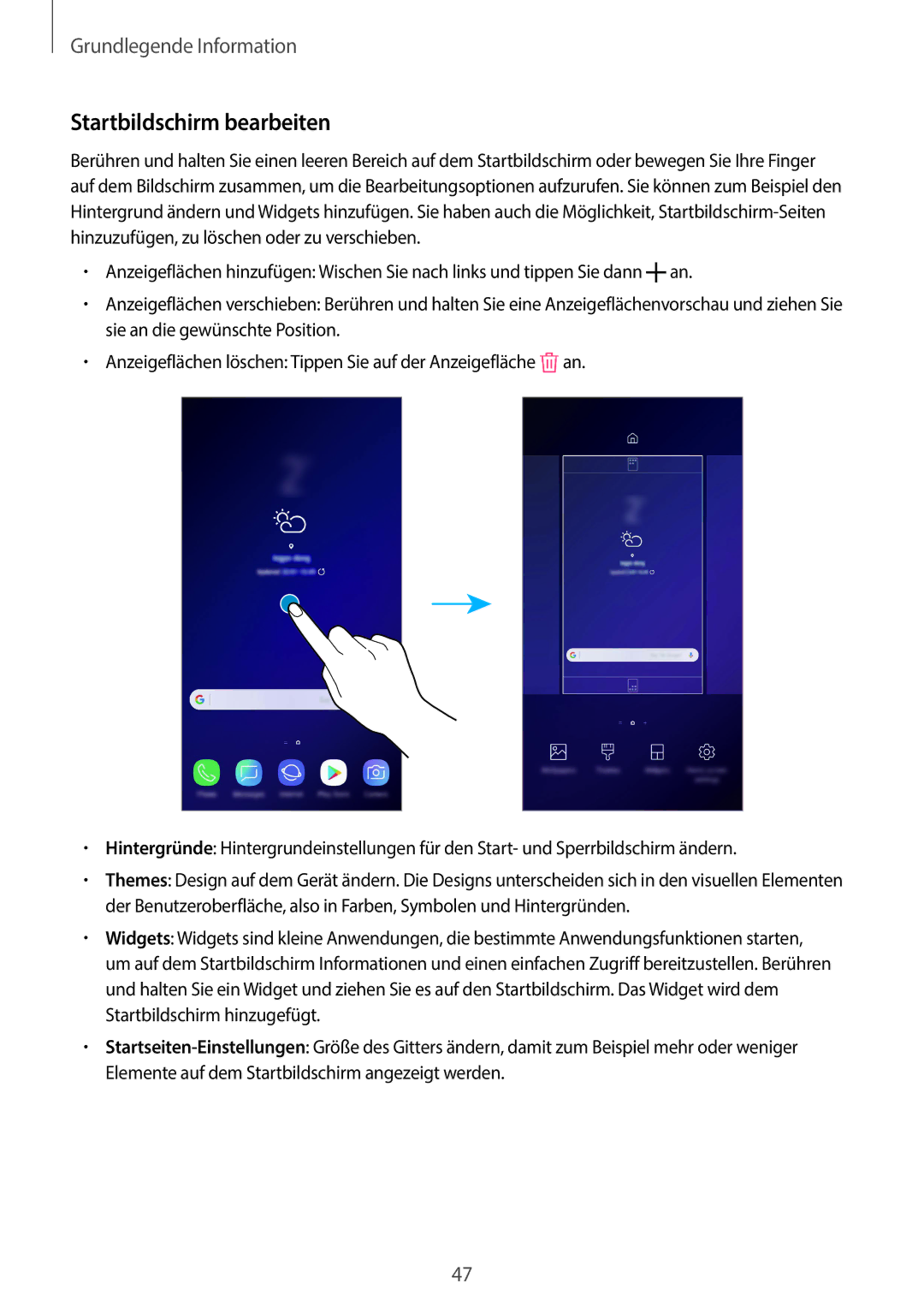 Samsung SM-G960FZKDDBT, SM-G960FZPDDBT, SM-G960FZAHDBT, SM-G960FZBDDBT, SM-G960FZBADBT manual Startbildschirm bearbeiten 