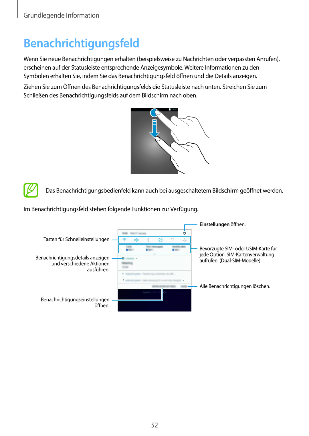 Samsung SM-G960FZPADBT, SM-G960FZPDDBT, SM-G960FZAHDBT, SM-G960FZBDDBT manual Benachrichtigungsfeld, Einstellungen öffnen 