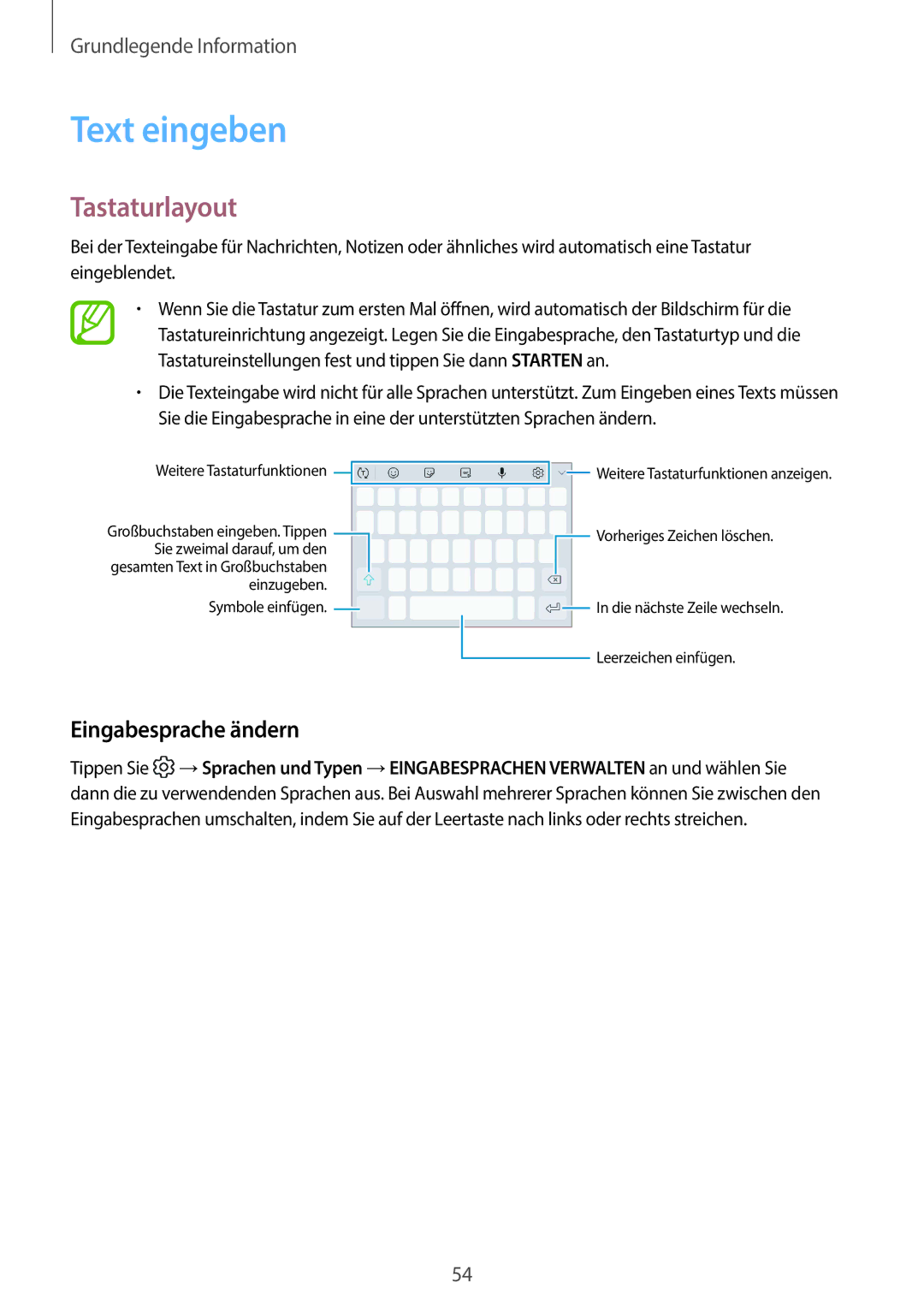 Samsung SM-G965FZBADBT, SM-G960FZPDDBT, SM-G960FZAHDBT, SM-G960FZBDDBT Text eingeben, Tastaturlayout, Eingabesprache ändern 