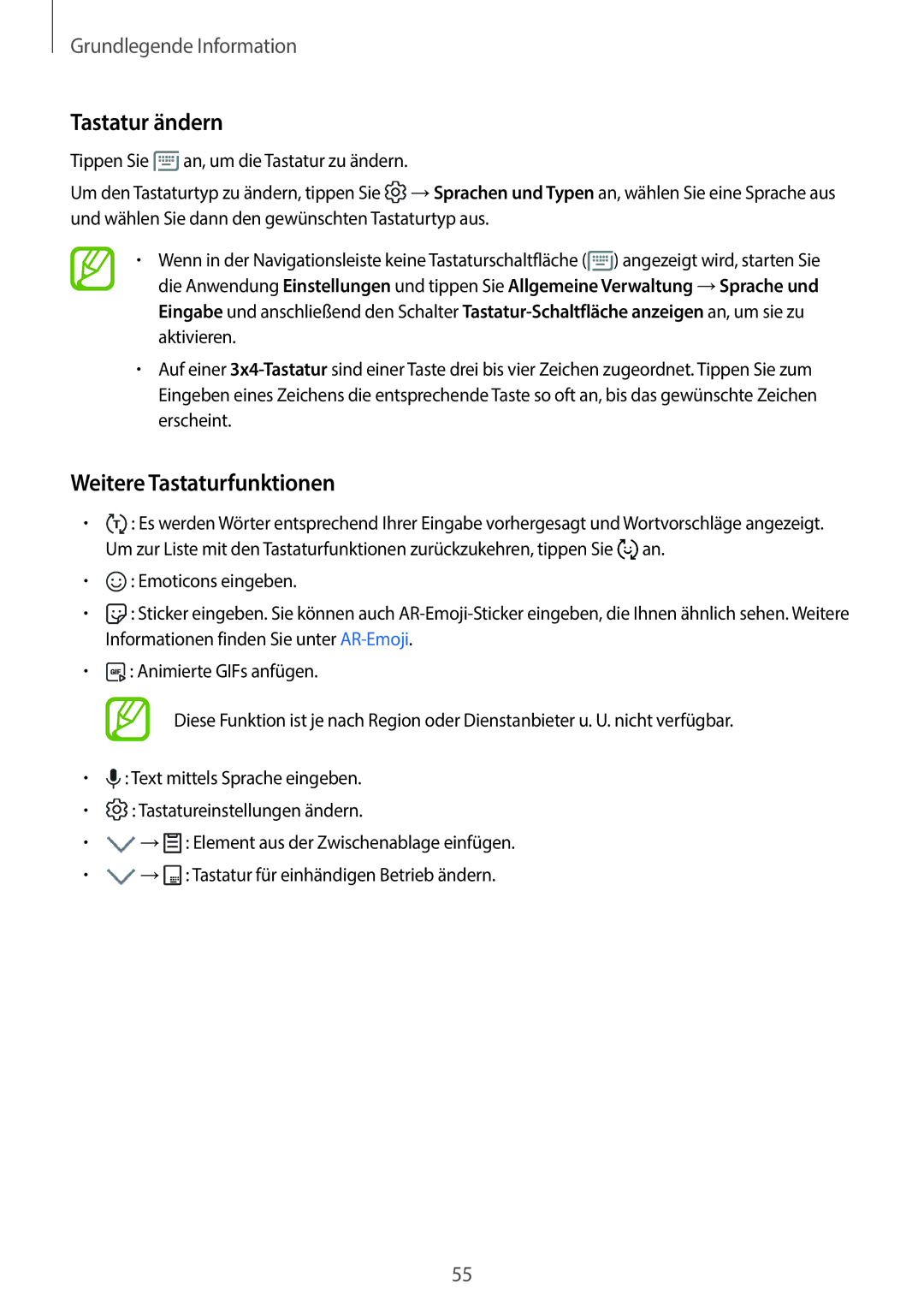 Samsung SM-G965FZPADBT, SM-G960FZPDDBT, SM-G960FZAHDBT, SM-G960FZBDDBT manual Tastatur ändern, Weitere Tastaturfunktionen 