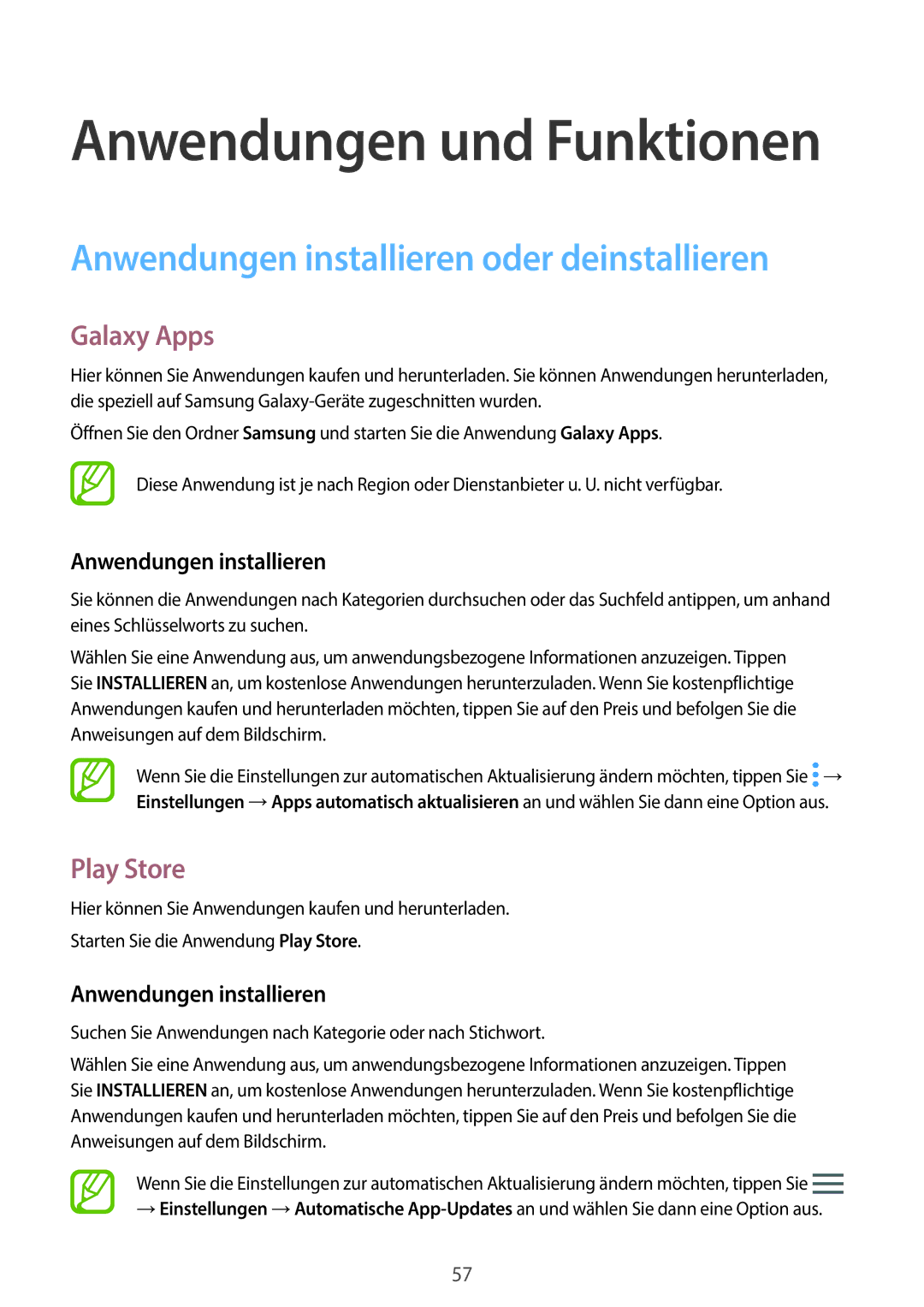 Samsung SM-G965FZKHDBT, SM-G960FZPDDBT manual Anwendungen installieren oder deinstallieren, Galaxy Apps, Play Store 