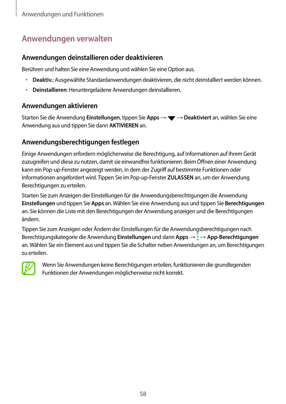 Samsung SM-G965FZPDDBT manual Anwendungen verwalten, Anwendungen deinstallieren oder deaktivieren, Anwendungen aktivieren 