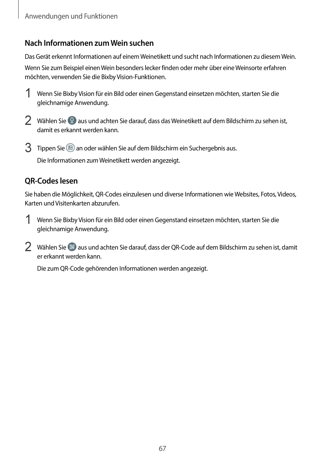 Samsung SM-G960FZBADBT, SM-G960FZPDDBT, SM-G960FZAHDBT, SM-G960FZBDDBT Nach Informationen zum Wein suchen, QR-Codes lesen 