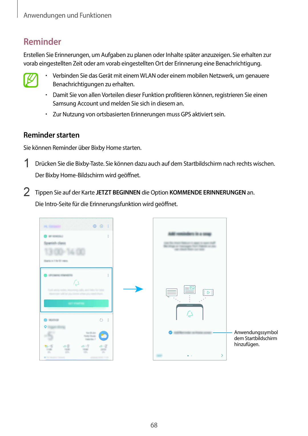 Samsung SM-G960FZPADBT, SM-G960FZPDDBT, SM-G960FZAHDBT, SM-G960FZBDDBT, SM-G960FZBADBT, SM-G965FZKADBT Reminder starten 