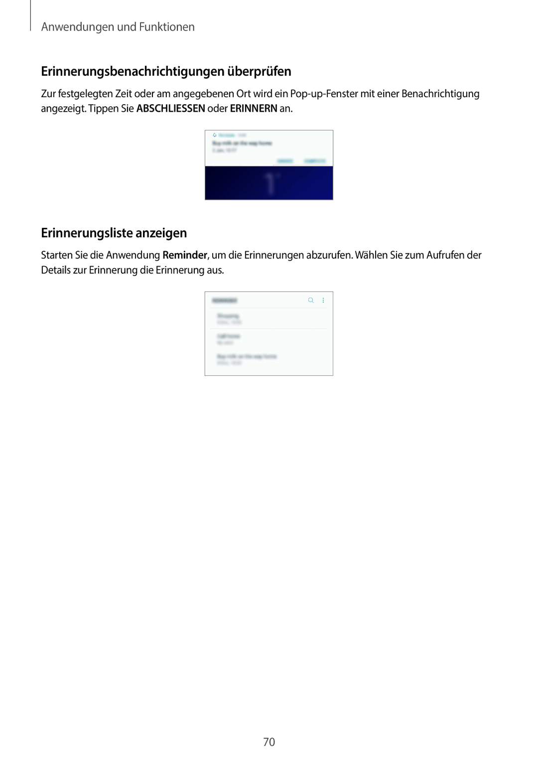 Samsung SM-G965FZBADBT, SM-G960FZPDDBT, SM-G960FZAHDBT Erinnerungsbenachrichtigungen überprüfen, Erinnerungsliste anzeigen 
