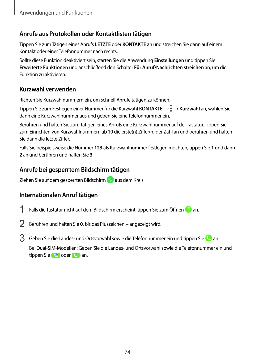 Samsung SM-G965FZPDDBT, SM-G960FZPDDBT manual Anrufe aus Protokollen oder Kontaktlisten tätigen, Kurzwahl verwenden 