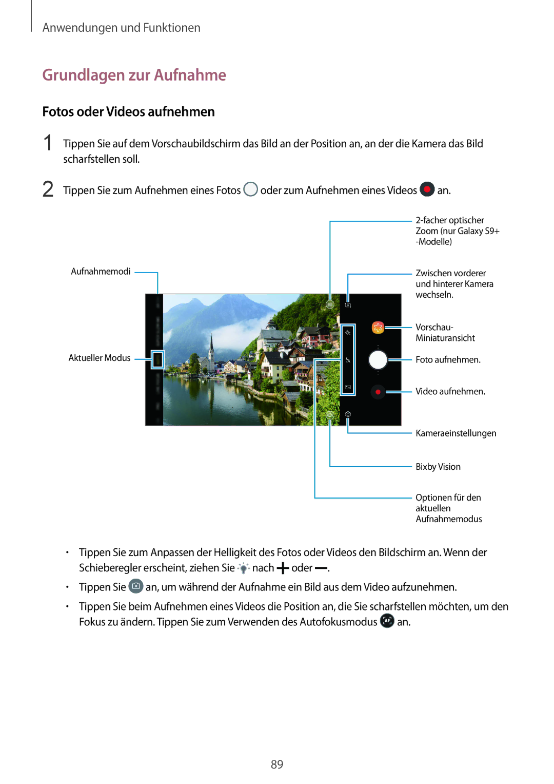 Samsung SM-G965FZKHDBT, SM-G960FZPDDBT, SM-G960FZAHDBT, SM-G960FZBDDBT Grundlagen zur Aufnahme, Fotos oder Videos aufnehmen 