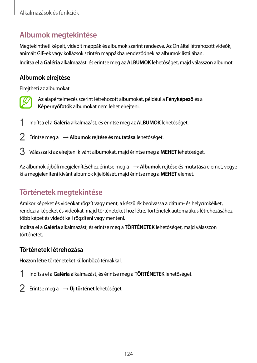 Samsung SM-G960FZBAVDH manual Albumok megtekintése, Történetek megtekintése, Albumok elrejtése, Történetek létrehozása 