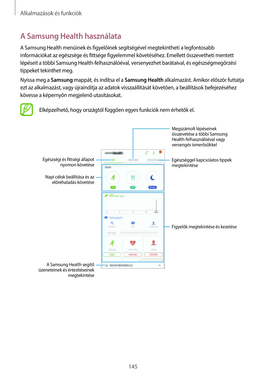 Samsung SM-G960FZBAVDH, SM-G965FZKAVDH manual Samsung Health használata, Egészségi és fittségi állapot Nyomon követése 