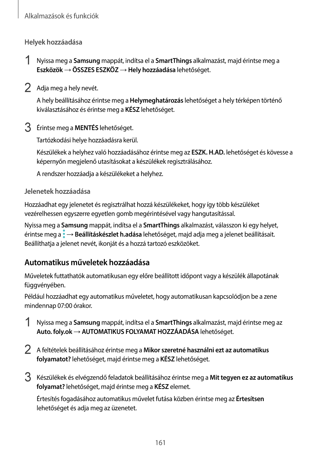 Samsung SM-G965FZKAVDH, SM-G960FZBDXEH manual Automatikus műveletek hozzáadása, Helyek hozzáadása, Jelenetek hozzáadása 