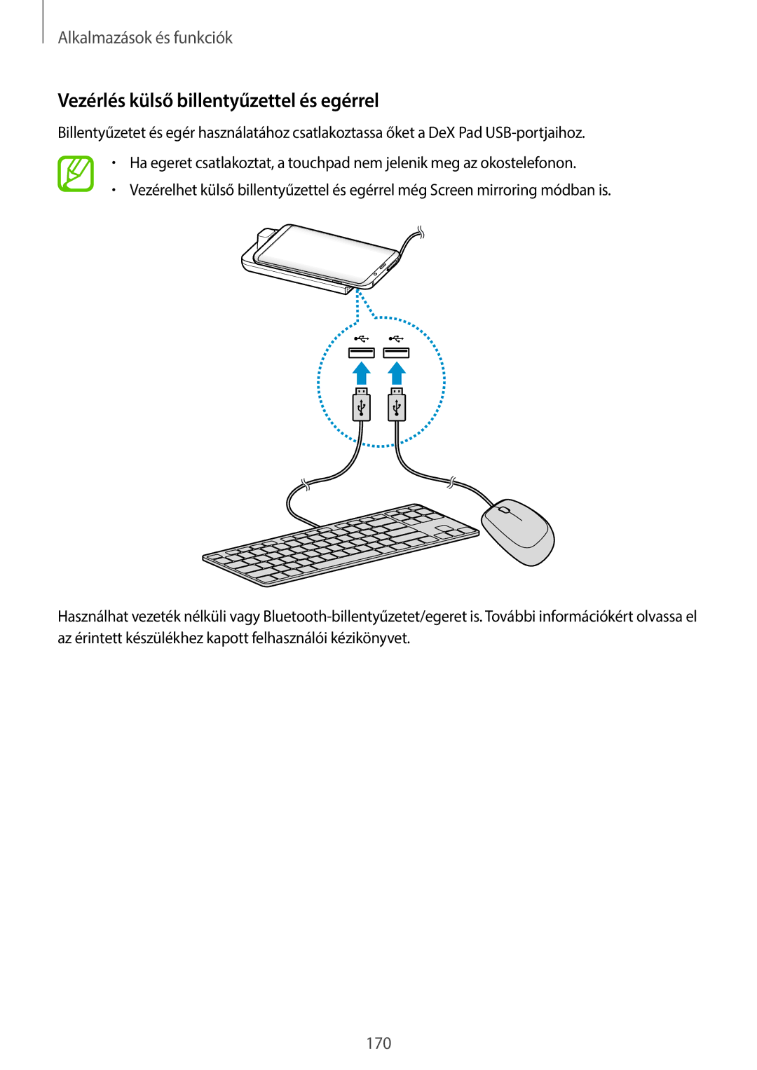 Samsung SM-G960FZPDXEH, SM-G965FZKAVDH, SM-G960FZBDXEH, SM-G960FZKDXEH manual Vezérlés külső billentyűzettel és egérrel 