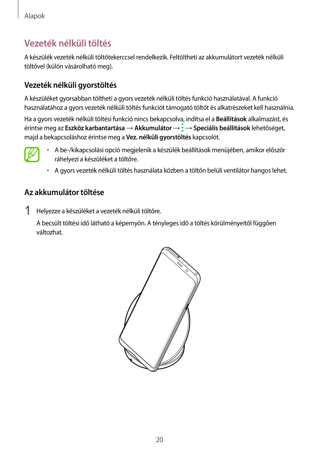 Samsung SM-G960FZKAVDH, SM-G965FZKAVDH manual Vezeték nélküli töltés, Vezeték nélküli gyorstöltés, Az akkumulátor töltése 