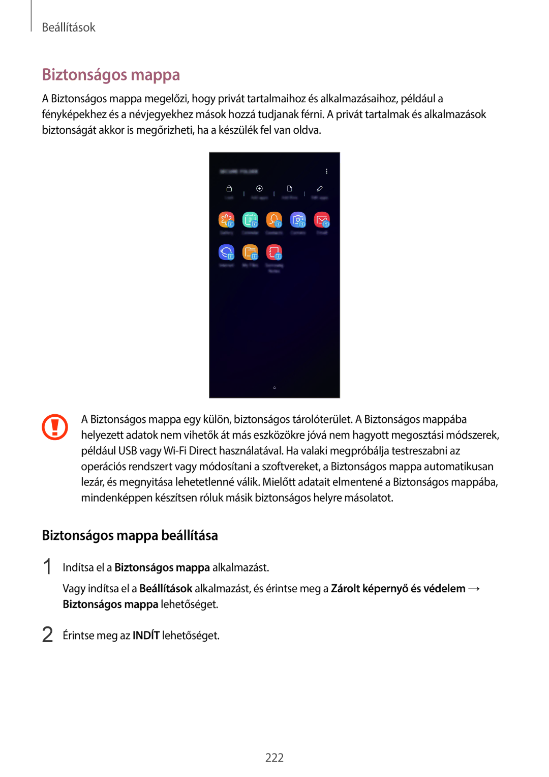 Samsung SM-G960FZBAVDH, SM-G965FZKAVDH, SM-G960FZBDXEH, SM-G960FZPDXEH, SM-G960FZKDXEH manual Biztonságos mappa beállítása 