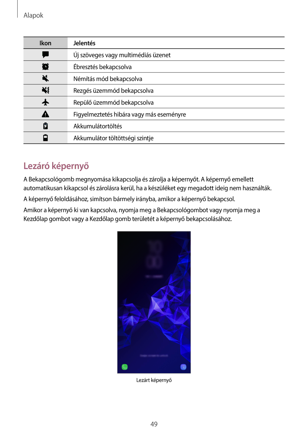 Samsung SM-G965FZKAVDH, SM-G960FZBDXEH, SM-G960FZPDXEH, SM-G960FZKDXEH, SM-G960FZPAPAN, SM-G960FZBAVDH manual Lezáró képernyő 