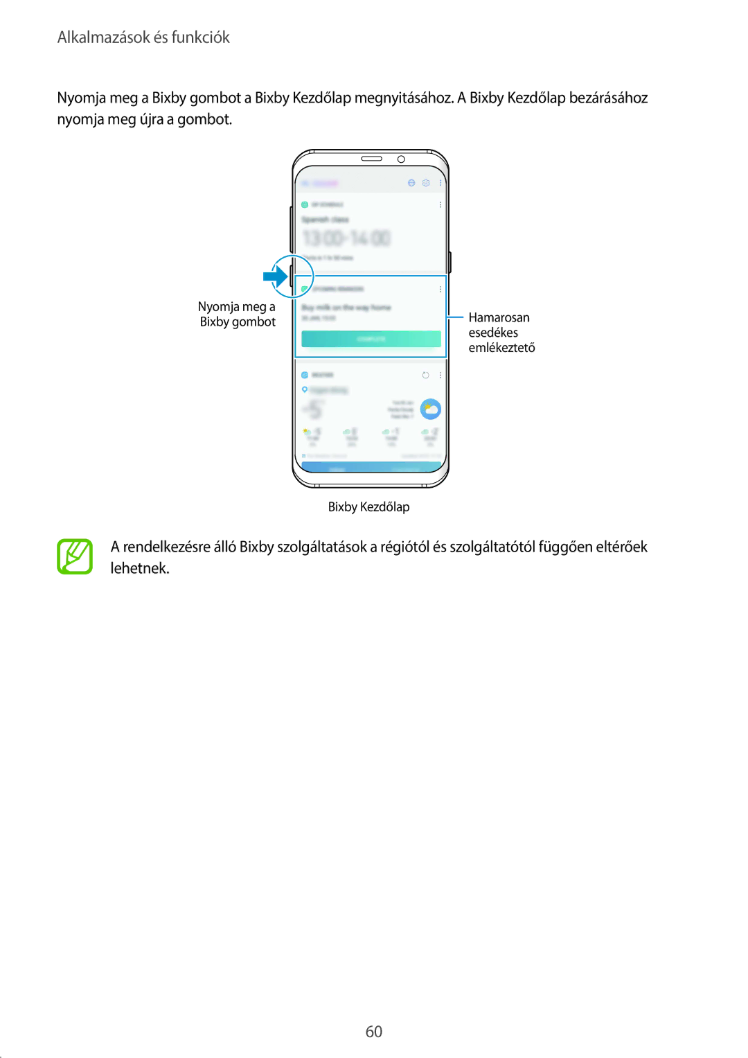 Samsung SM-G960FZPAPAN, SM-G965FZKAVDH, SM-G960FZBDXEH, SM-G960FZPDXEH, SM-G960FZKDXEH, SM-G960FZBAVDH manual Bixby Kezdőlap 