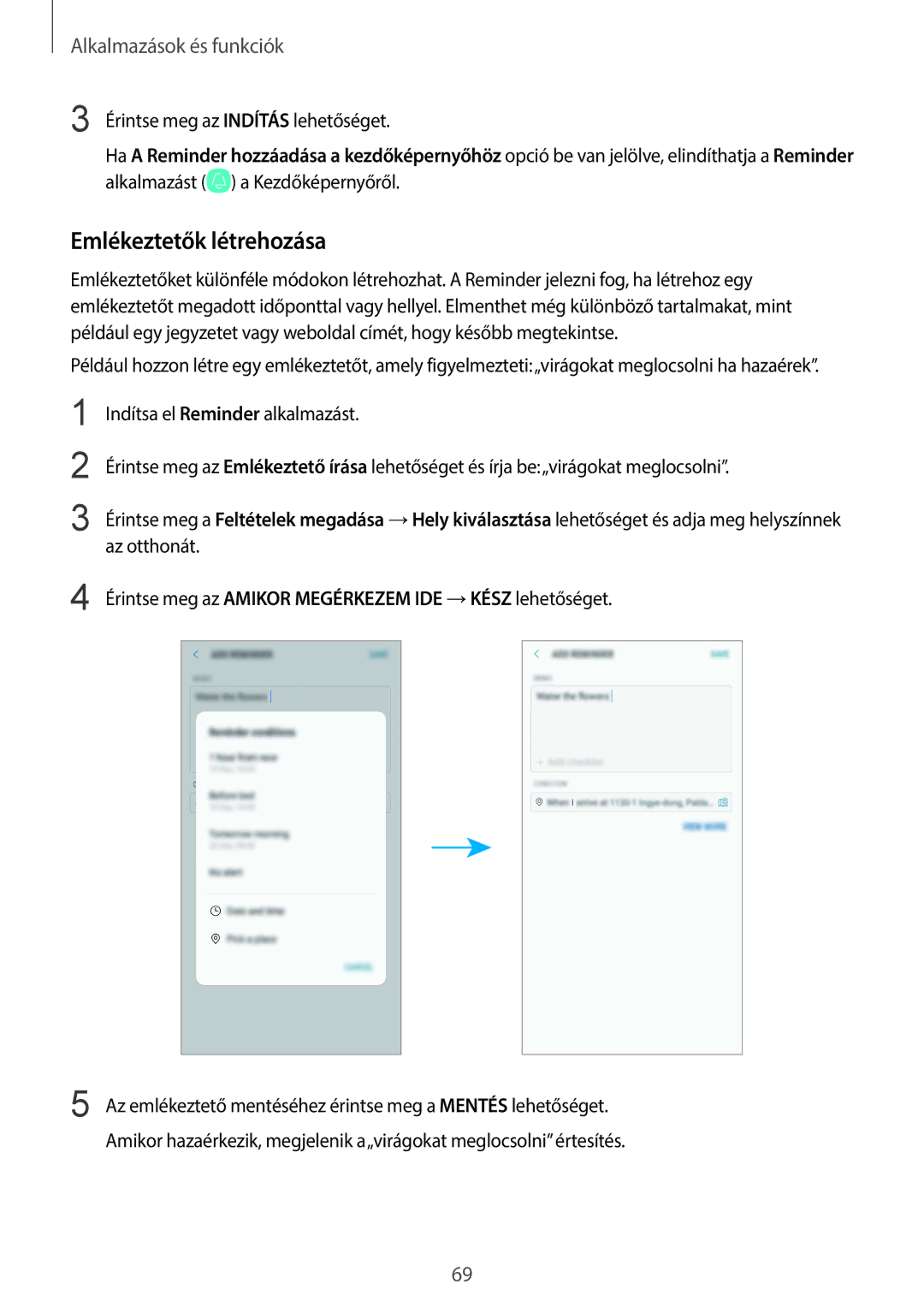 Samsung SM-G960FZKAVDH, SM-G965FZKAVDH, SM-G960FZBDXEH manual Emlékeztetők létrehozása, Érintse meg az Indítás lehetőséget 