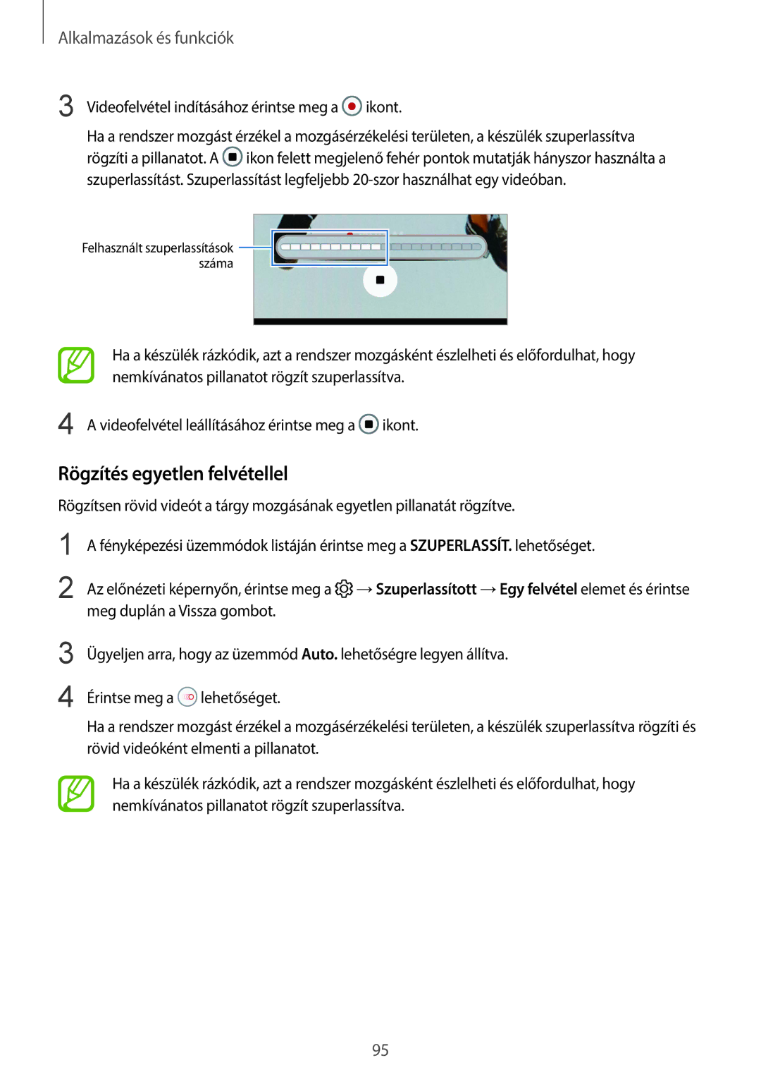 Samsung SM-G960FZPAPAN, SM-G965FZKAVDH manual Rögzítés egyetlen felvétellel, Videofelvétel indításához érintse meg a 