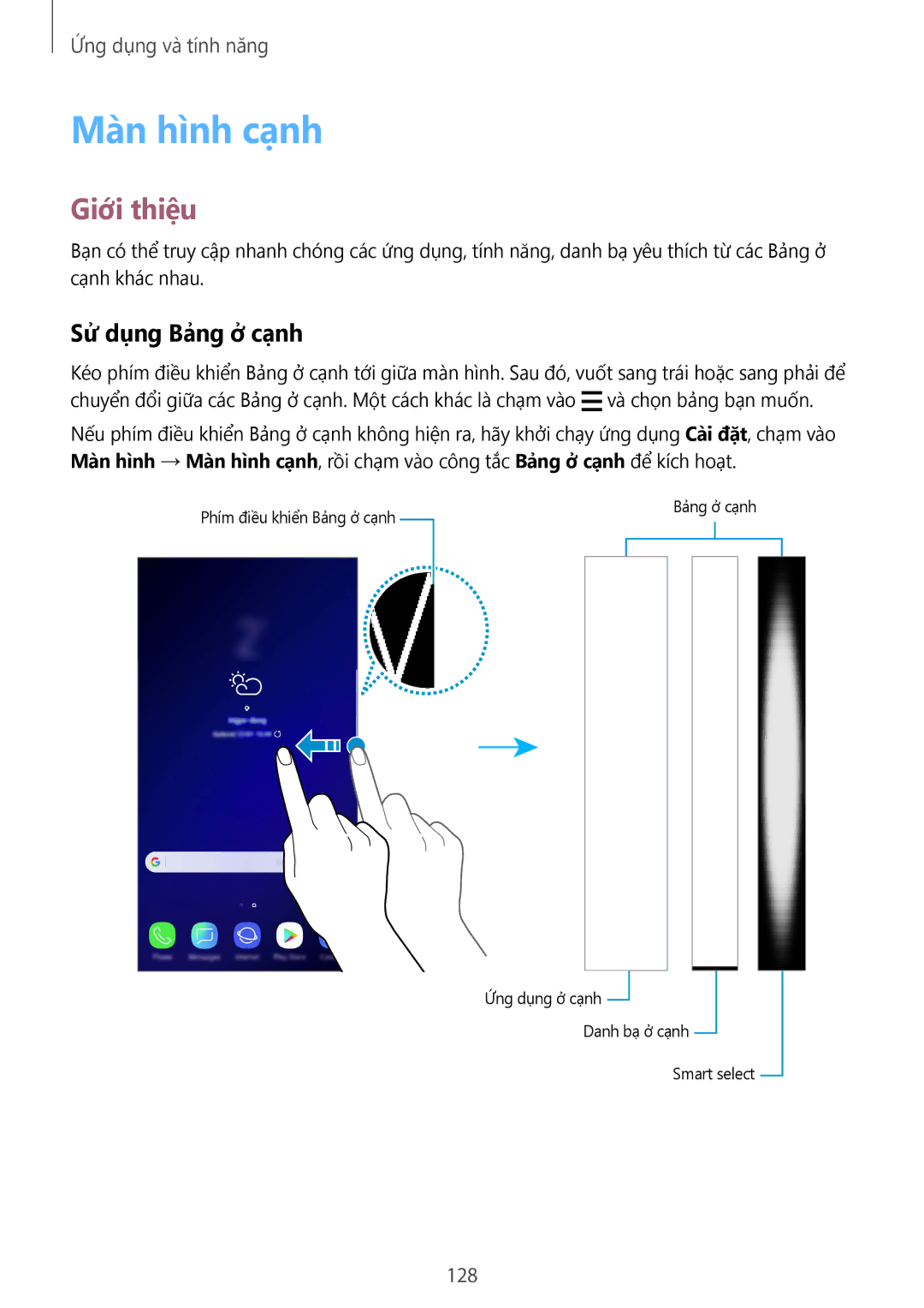 Samsung SM-G965FZKDXXV, SM-G965FZKGXXV, SM-G965FZBDXXV, SM-G965FZPDXXV manual Màn hình cạnh, Sử dụng Bảng ở cạnh, 128 