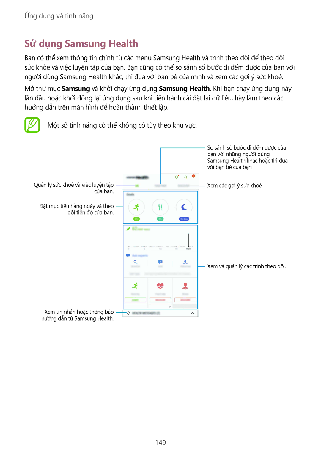 Samsung SM-G965FZKGXXV, SM-G965FZKDXXV, SM-G965FZBDXXV, SM-G965FZPDXXV manual Sử dụng Samsung Health, 149 