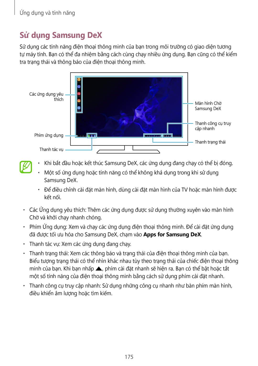 Samsung SM-G965FZPDXXV, SM-G965FZKDXXV, SM-G965FZKGXXV, SM-G965FZBDXXV manual Sử dụng Samsung DeX, 175 