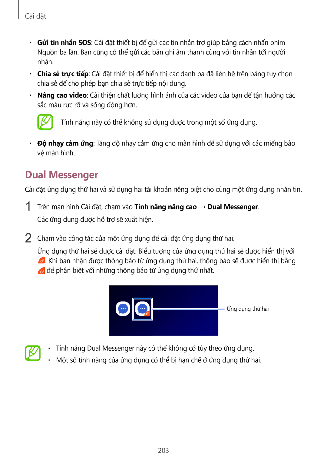 Samsung SM-G965FZPDXXV, SM-G965FZKDXXV, SM-G965FZKGXXV, SM-G965FZBDXXV manual Dual Messenger, 203 