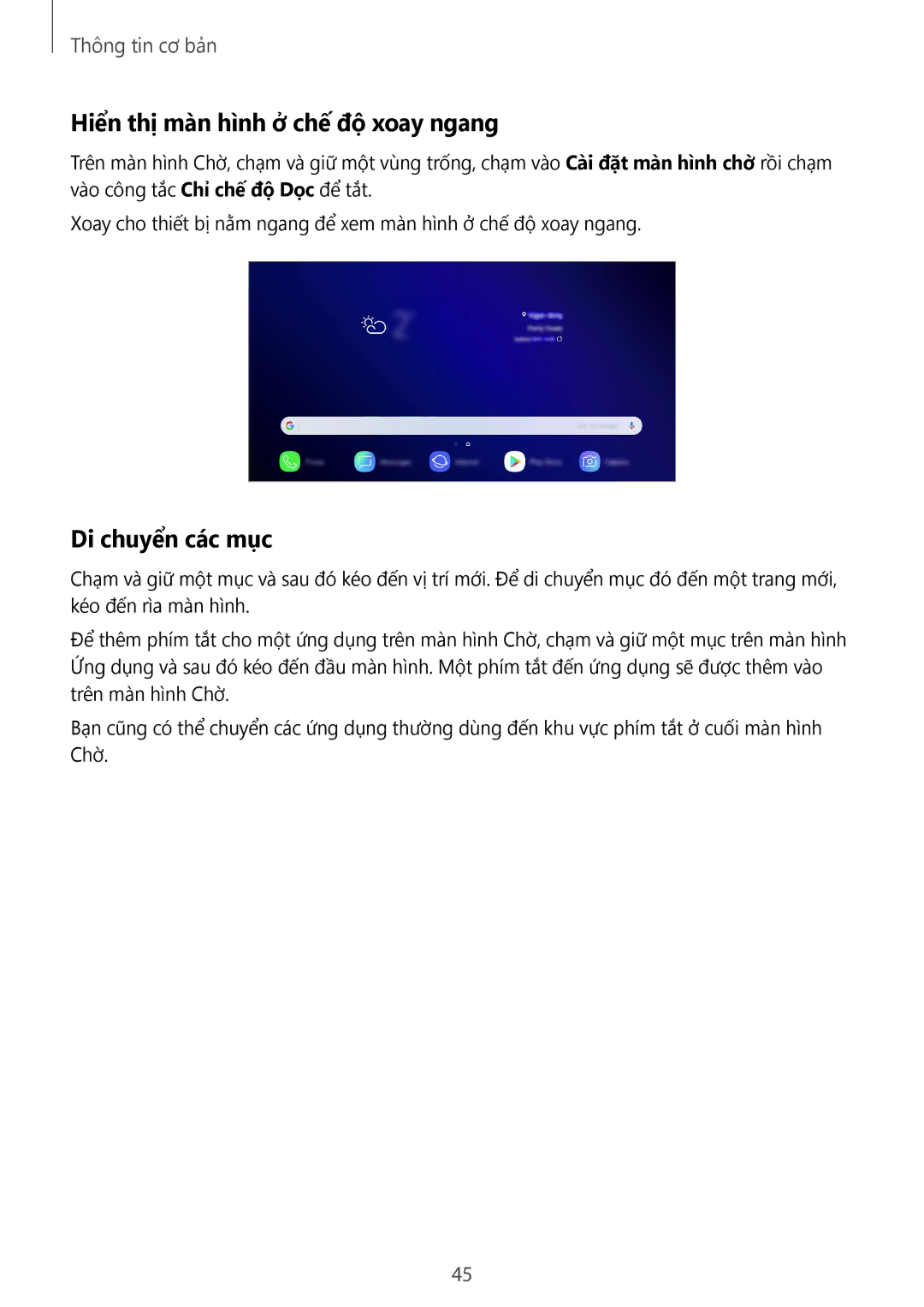 Samsung SM-G965FZKGXXV, SM-G965FZKDXXV, SM-G965FZBDXXV manual Hiển thị màn hình ở chế độ xoay ngang, Di chuyển các mục 