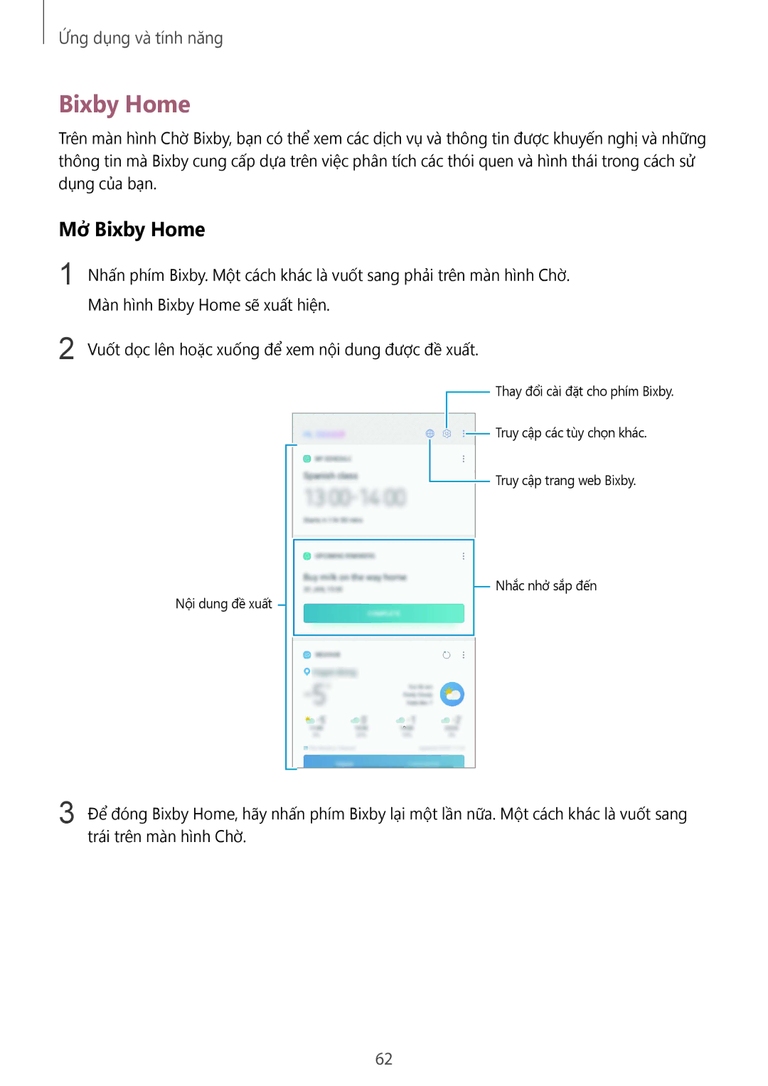 Samsung SM-G965FZBDXXV, SM-G965FZKDXXV, SM-G965FZKGXXV, SM-G965FZPDXXV manual Mở Bixby Home 