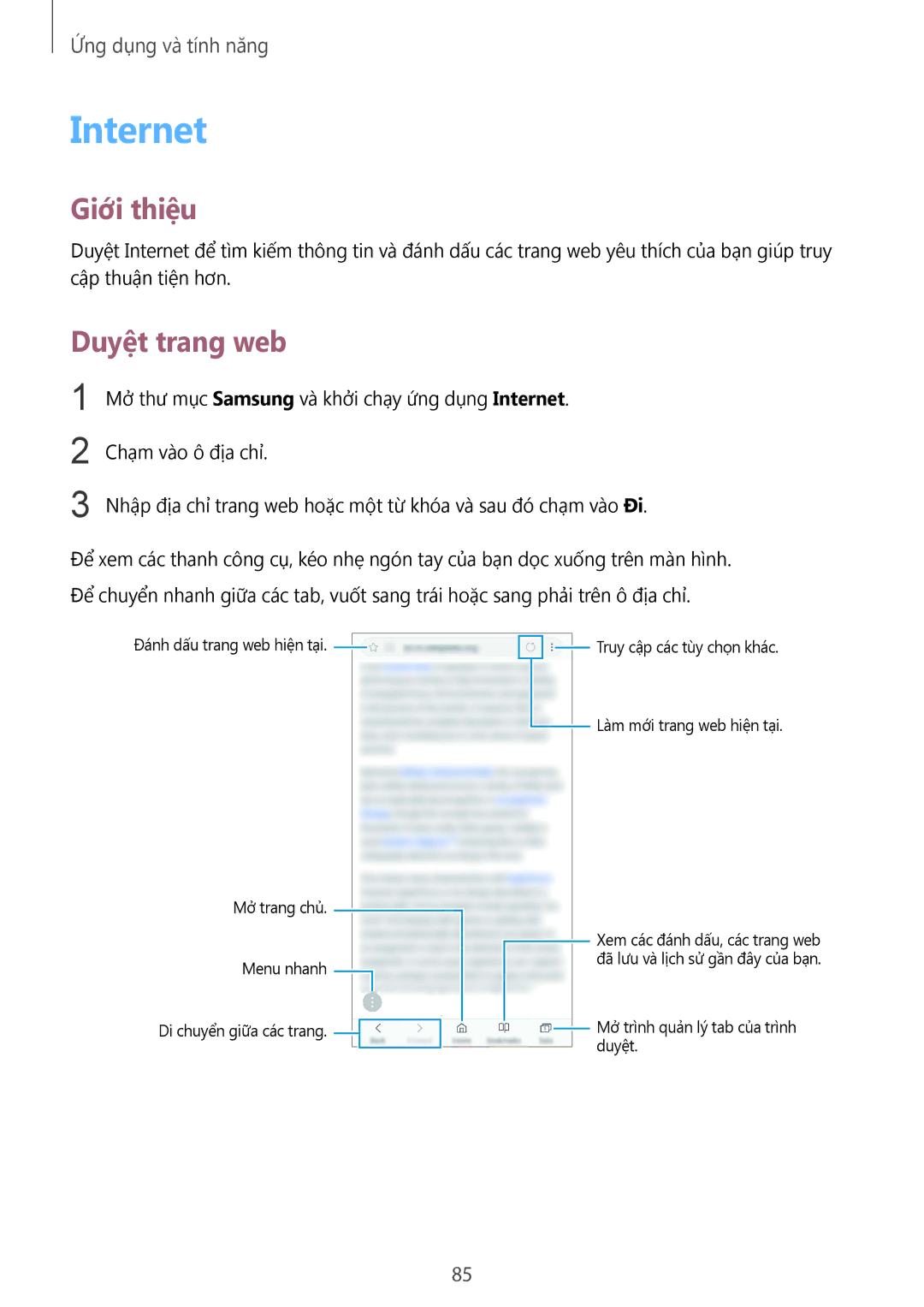 Samsung SM-G965FZKGXXV, SM-G965FZKDXXV, SM-G965FZBDXXV, SM-G965FZPDXXV manual Internet, Duyệt trang web 