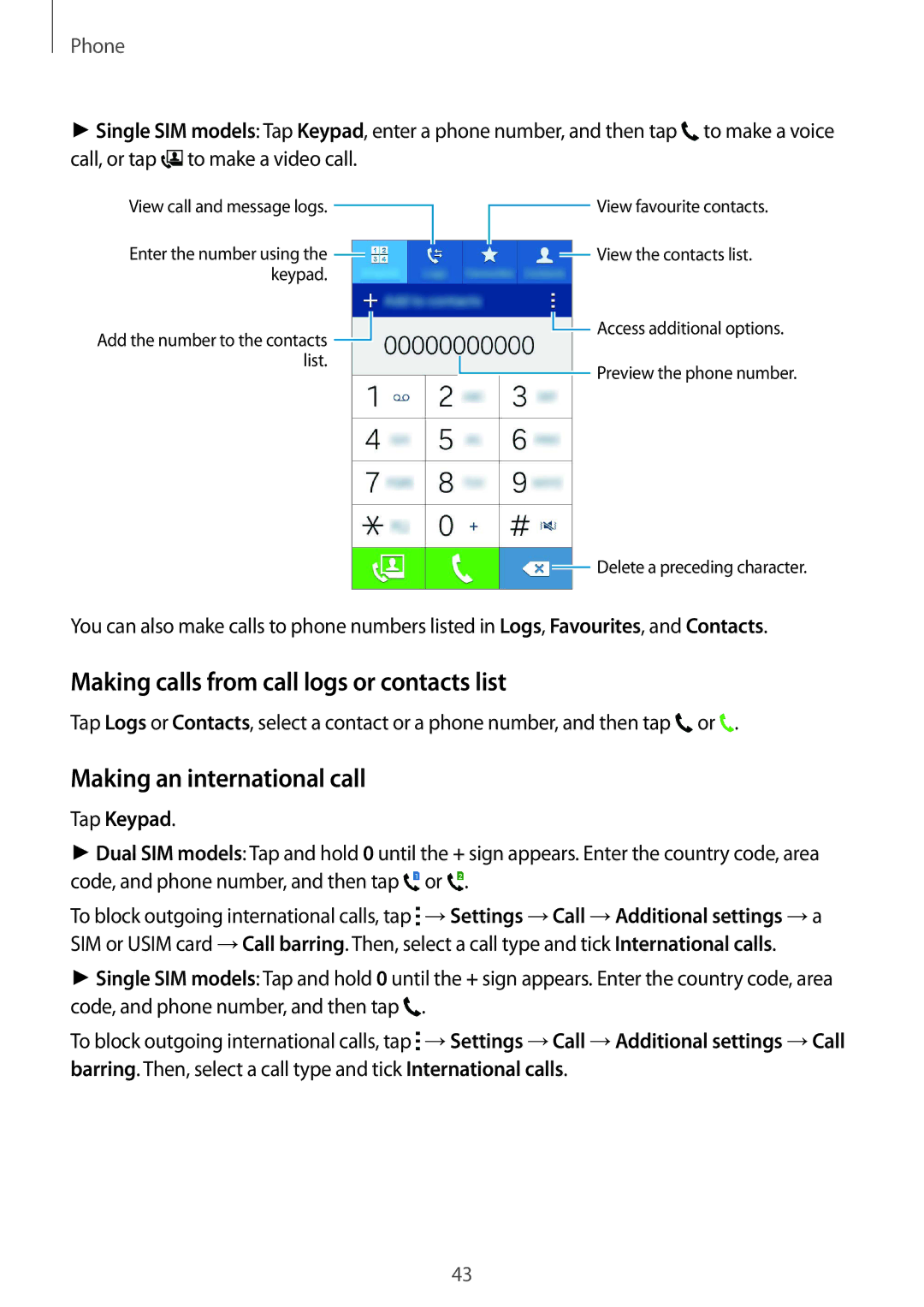 Samsung SM-J100HZBAPLS manual Making calls from call logs or contacts list, Making an international call, Tap Keypad 