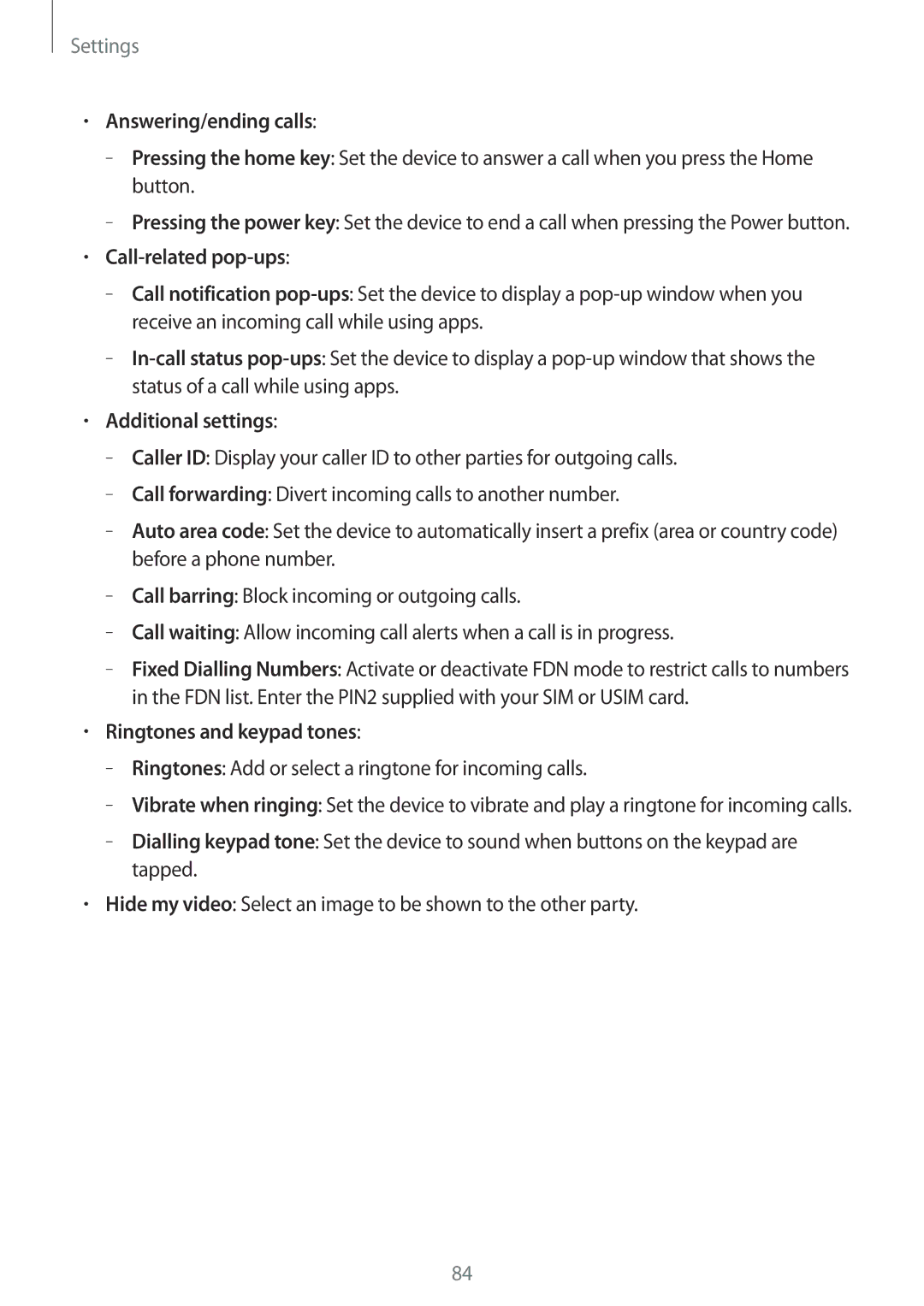 Samsung SM-J100HZKAORX manual Answering/ending calls, Call-related pop-ups, Additional settings, Ringtones and keypad tones 