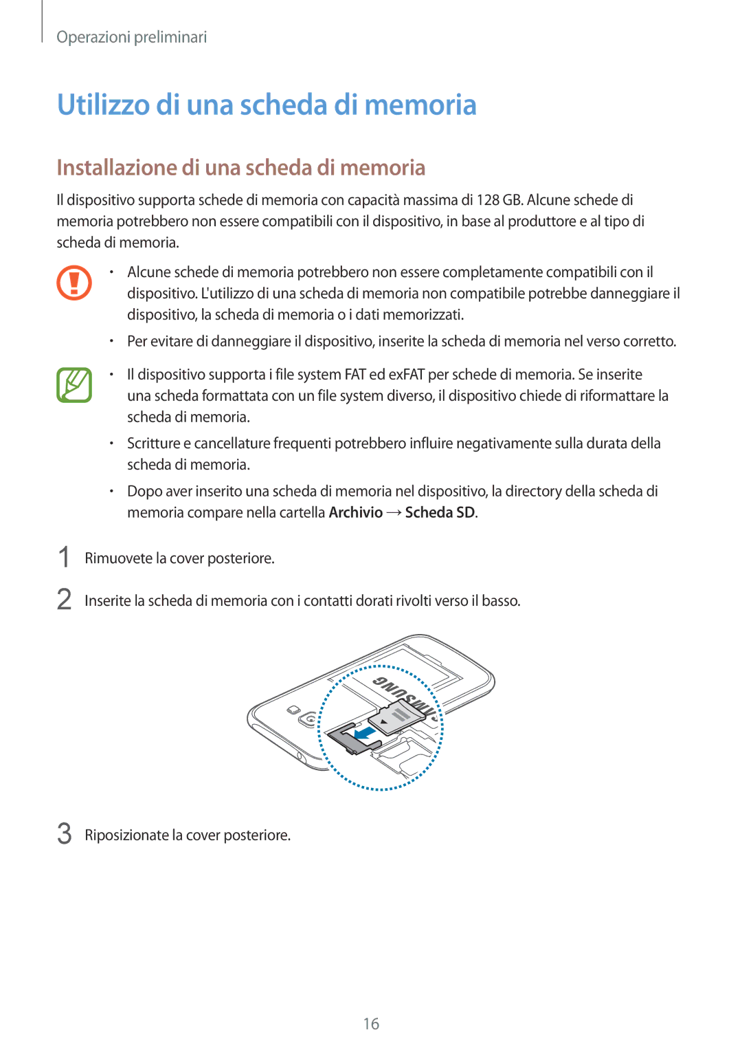 Samsung SM-J100HZBAPHE, SM-J100HZKAPLS manual Utilizzo di una scheda di memoria, Installazione di una scheda di memoria 